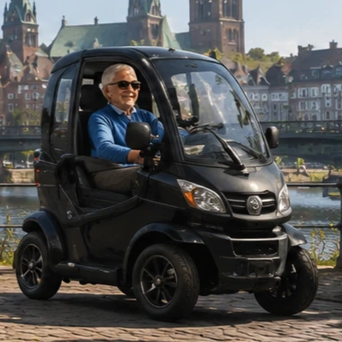 Fotorealistisches 45 km/h Elektromobil vor Bremer Kulisse